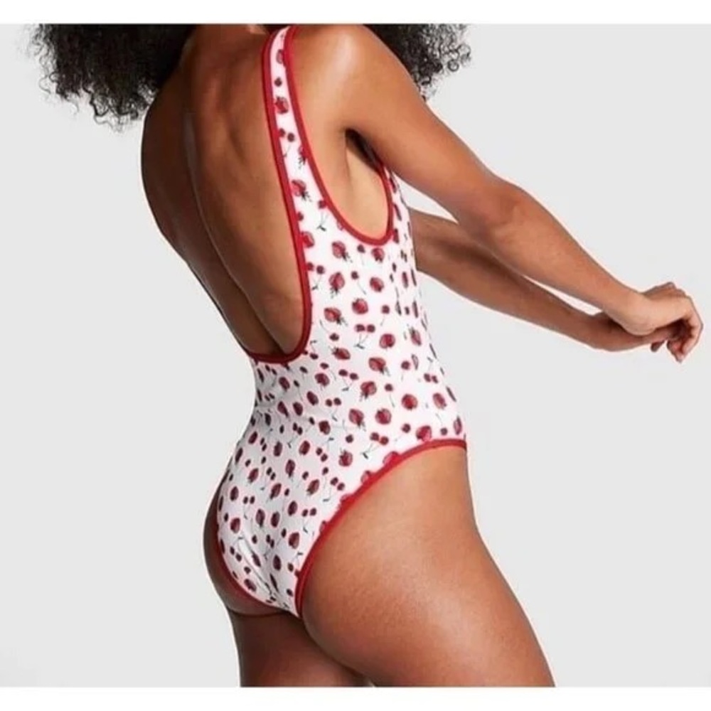 Pink by Frankie's Bikinis Marlow One-Piece Swimsuit Cherry Strawberry Large NWT - Picture 3 of 9